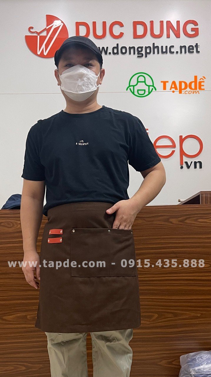 Tạp dề dáng ngắn màu nâu - sản phẩm handmade - Tạp dề phối da | Tap de dong phuc